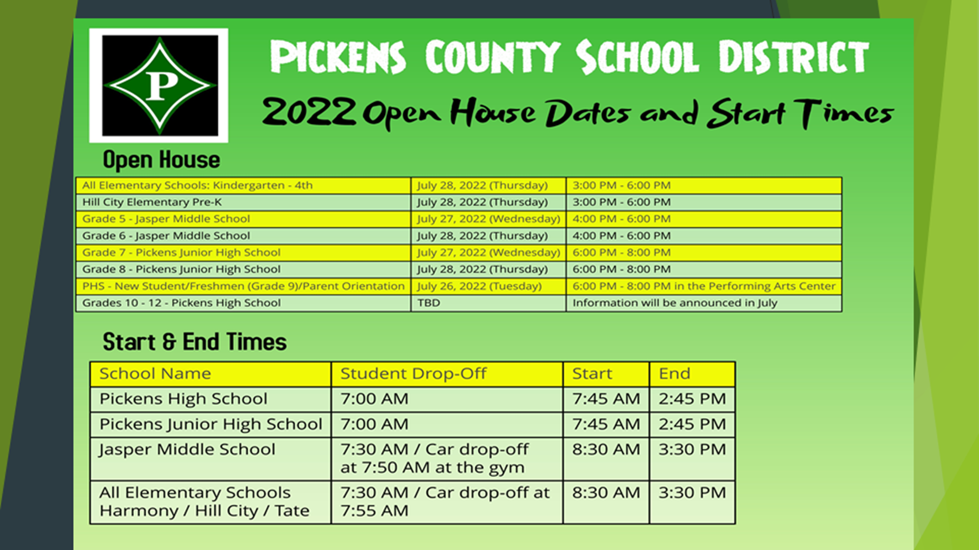 Open House and School Start Times