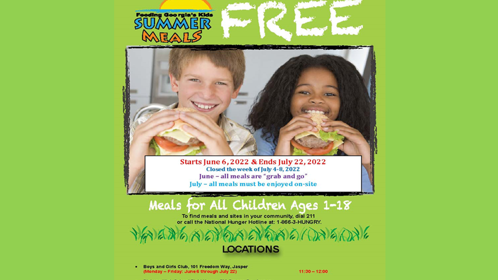 Feed Georgia's Kids:  Summer Free Meals!